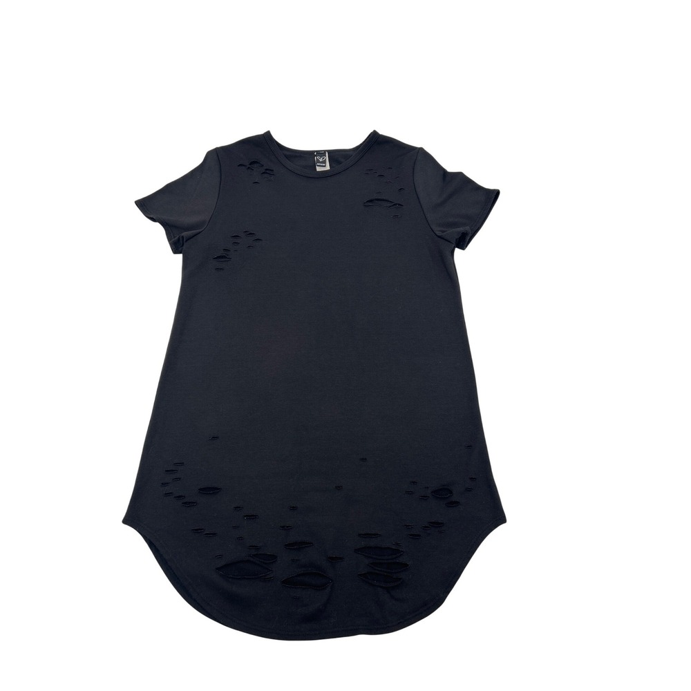 Windsor‎ Womens Black Distressed Ripped T-Shirt Dress Short Sleeve Crew Neck Med - Picture 7 of 9